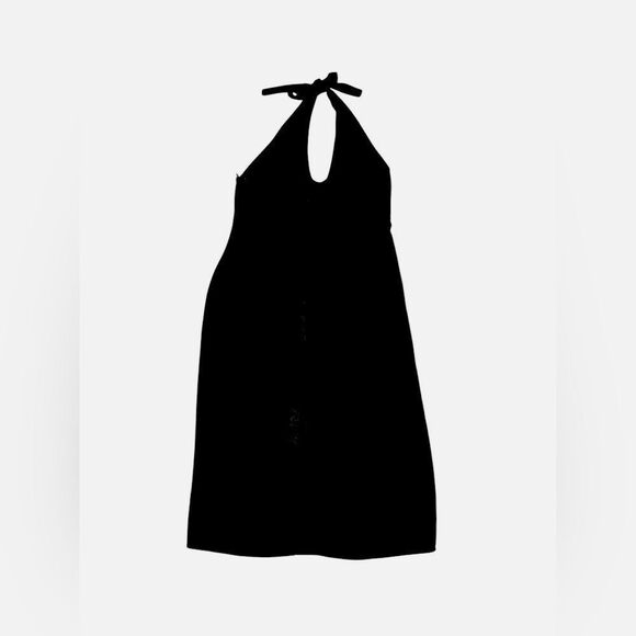 NWOT women’s JASON WU Black Satin Halter Plunging U Neckline Midi Dress SZ large - Picture 5 of 10